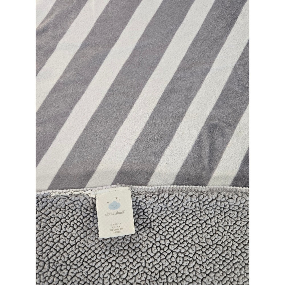 Cloud Island Gray White Striped Baby Blanket Sherpa Fleece Reversible 30x40